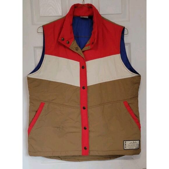 Kavu Insulated Puffer Vest Men’s Sz XL Red Cream Tan Blue - Picture 1 of 8
